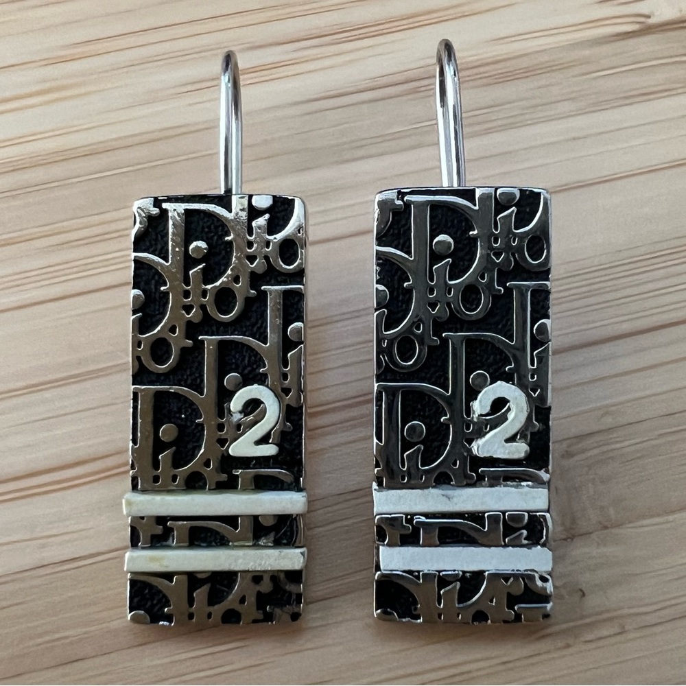 Christian Dior vintage earrings logo navy silver trotter sport 2 monogram